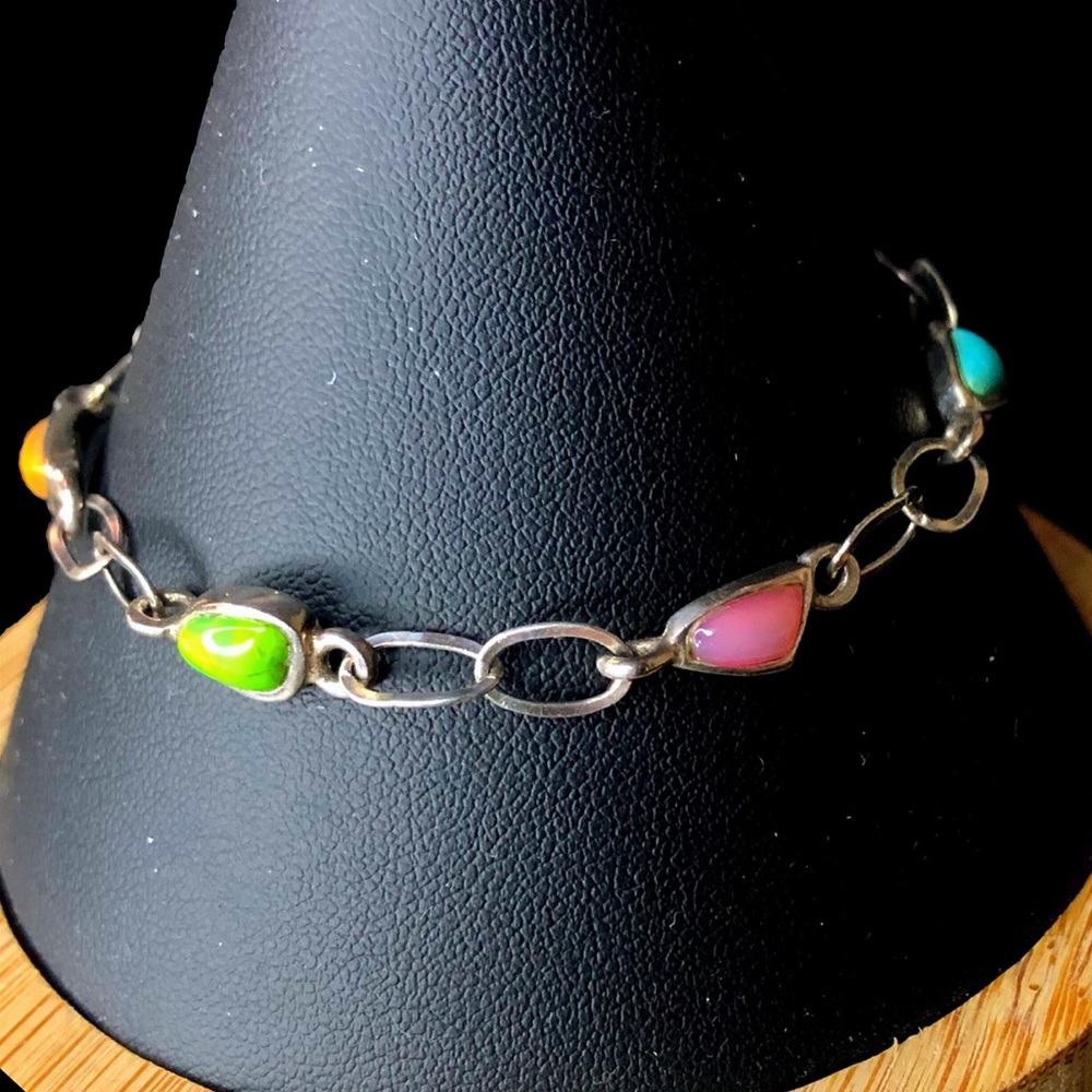 BARSE Sterling Silver Multi - Gemstone Rolo Toggle Bracelet